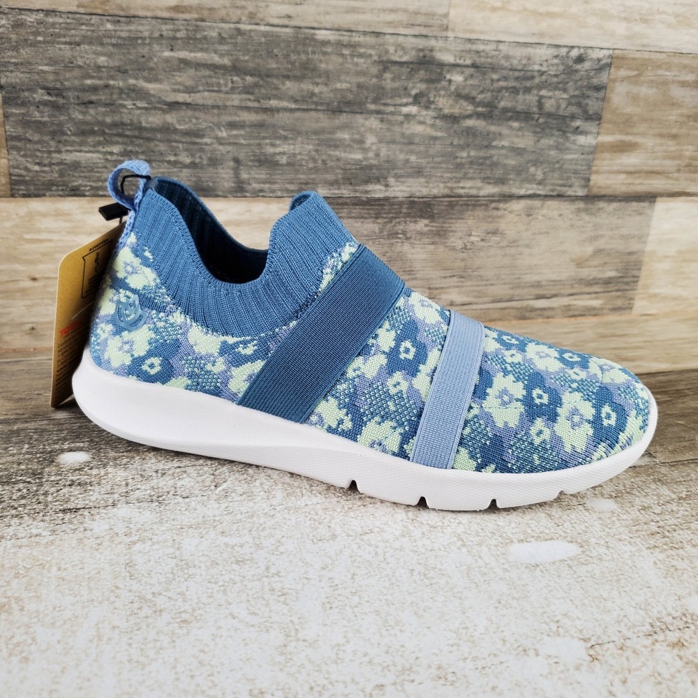 Spenco Karma Womens Shoes Sz 5.5 B Bluestone Floral Stretch Slip On Sneakers